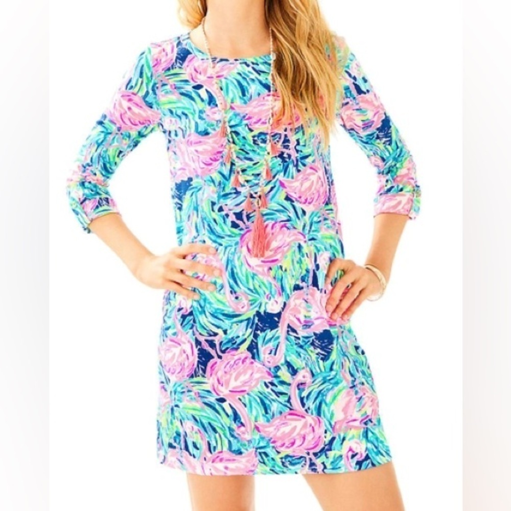 Lilly Pulitzer Women XXS Multi Flamenco Beach Preppy Linden A-Line T-Shirt Dress